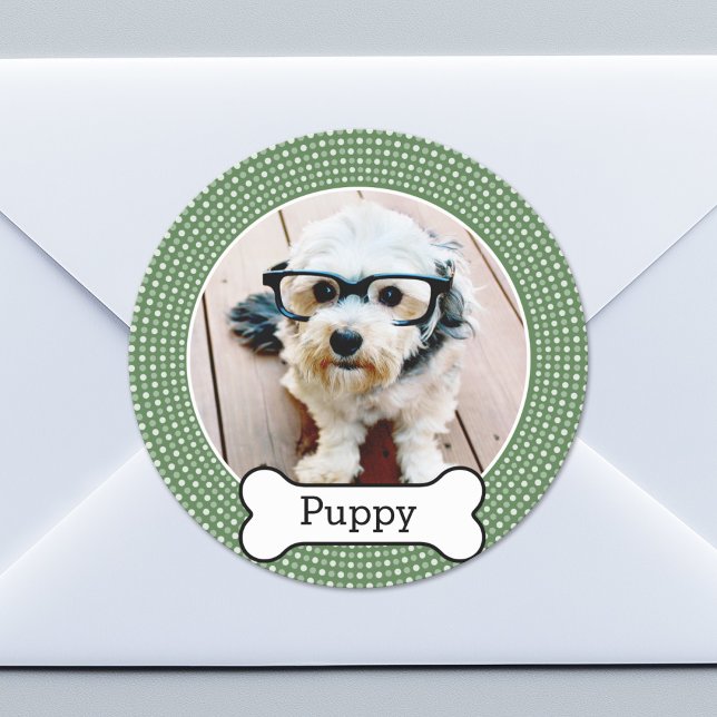 Sticker Rond Photo pour animaux de compagnie avec os de chien - (Custom Sticker for Party Favors or Envelopes)