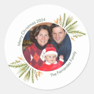Sticker Rond Photo ronde personnalisée Aquarelle Verdure Noël