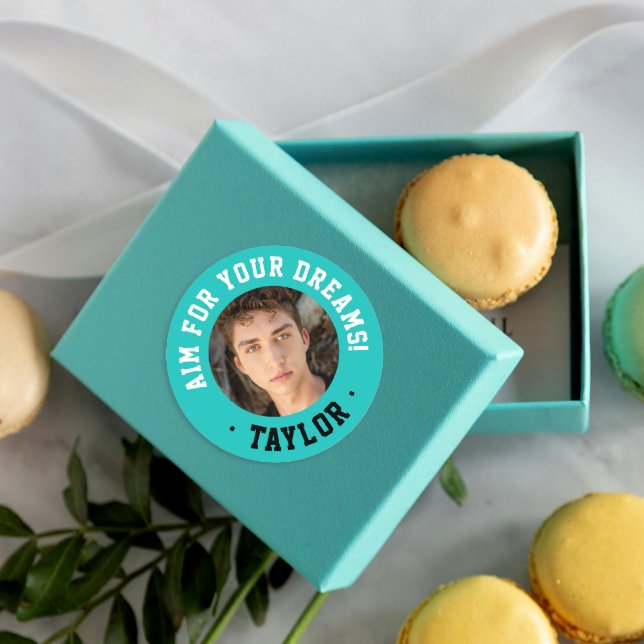 Sticker Rond Photo Sport Turquoise Inspirationnelle tendance (Créateur téléchargé)