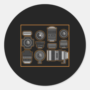 Sticker Rond Photographe Camera Lense Photographie Cameraman Gi