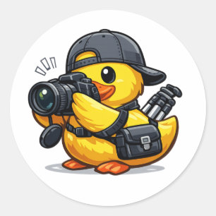 Sticker Rond Photographe Canard en Caoutchouc