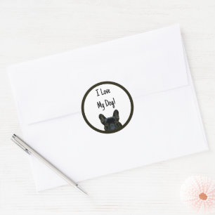Sticker Rond Photographie de joli Bouledogue Français noir :