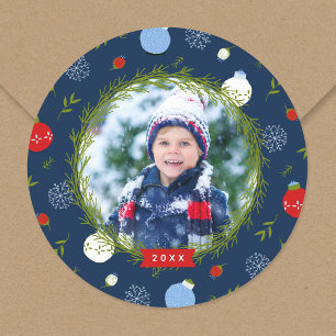 Sticker Rond Photographie de Noël personnalisée de Holiday Whim