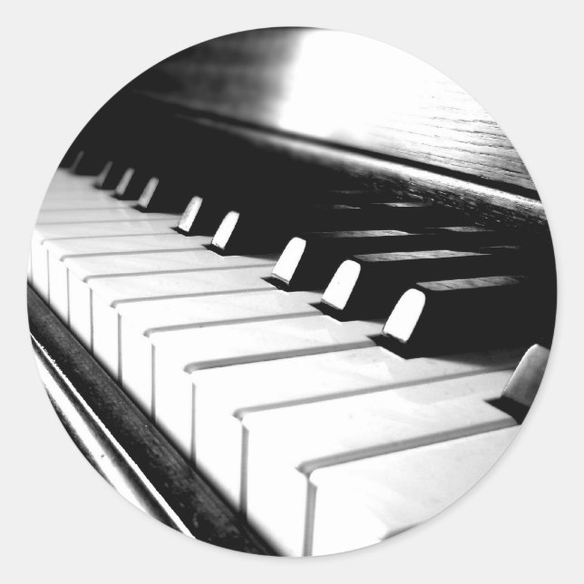 Sticker Rond Photographie de piano noir et blanc classique (Devant)