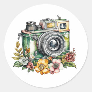Sticker Rond Photographie Graphiques et Citation   Caméra Vinta