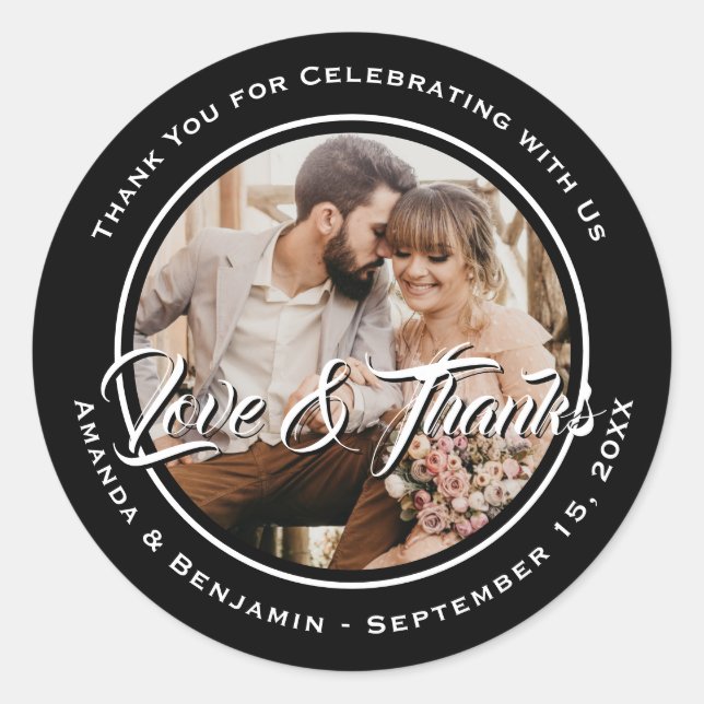 Sticker Rond Photographie Mariage de script moderne noir et bla (Devant)