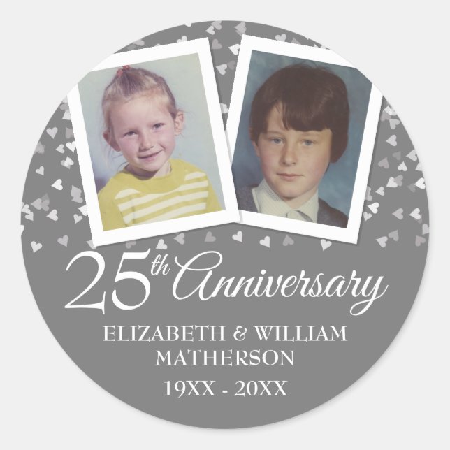 Sticker Rond Photos du 25e anniversaire du Mariage d'argent (Devant)