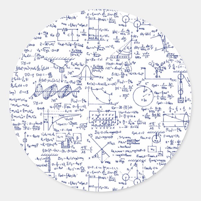 Sticker Rond Physics équations dans Blue Pen // (Devant)