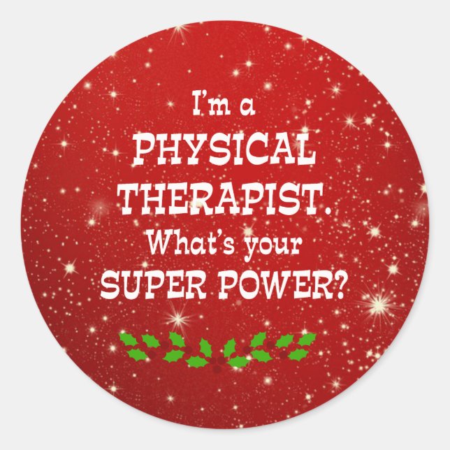 Sticker Rond Physiothérapeute Super Power, Conception de Noël, (Devant)
