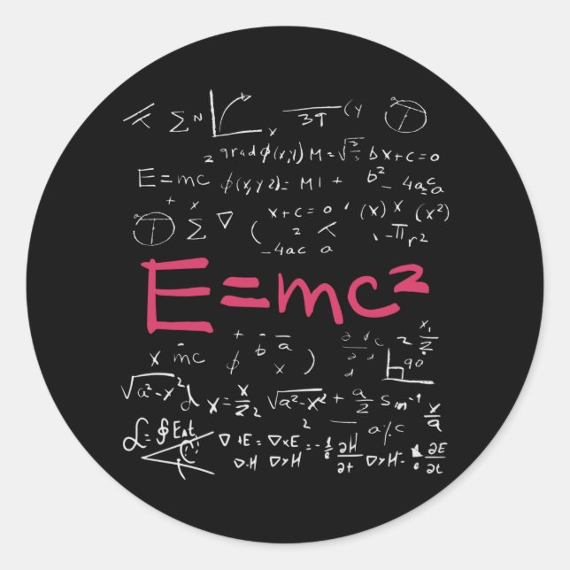 Sticker Rond Physique et formules mathématiques EMC2 (Devant)