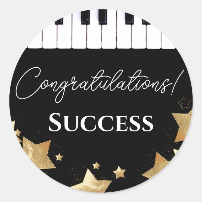 Sticker Rond Piano Exam Succès Félicitations Enseignant (Devant)