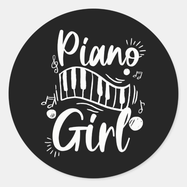 Sticker Rond Piano-fille Lady Pianiste Piano-joueur (Devant)