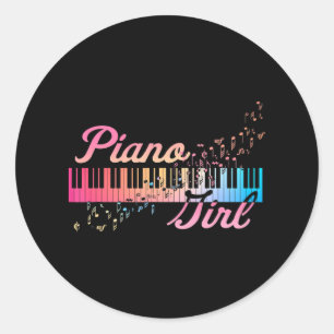Sticker Rond Piano Girl Clavier coloré Notes musicales mignonne
