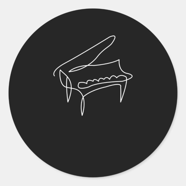 Sticker Rond Piano Grand Piano - Dessin ligne unique (Devant)
