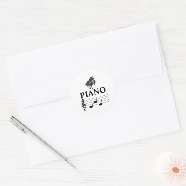 Sticker Rond Piano Papa Grand Piano Piano Piano Musique Note (Enveloppe)