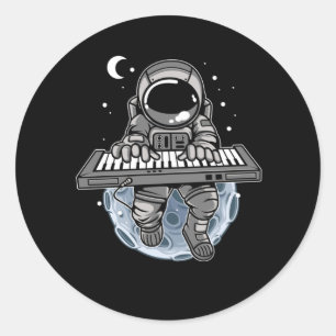Sticker Rond Piano Player Astronaut instrument de musique Cosmo