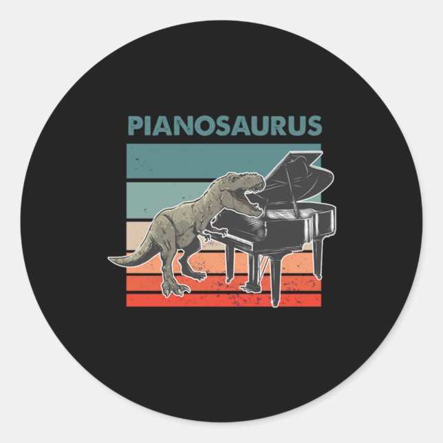 Sticker Rond Pianosaurus Dinosaure Retro Grand Piano Player Pia (Devant)