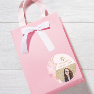 Sticker Rond Pic Rose Gold Agate Bat mitzvah Photo Party
