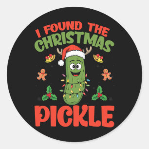 Sticker Rond Pickle Santa Chapeau Feux - J'Ai Trouvé Le Noël