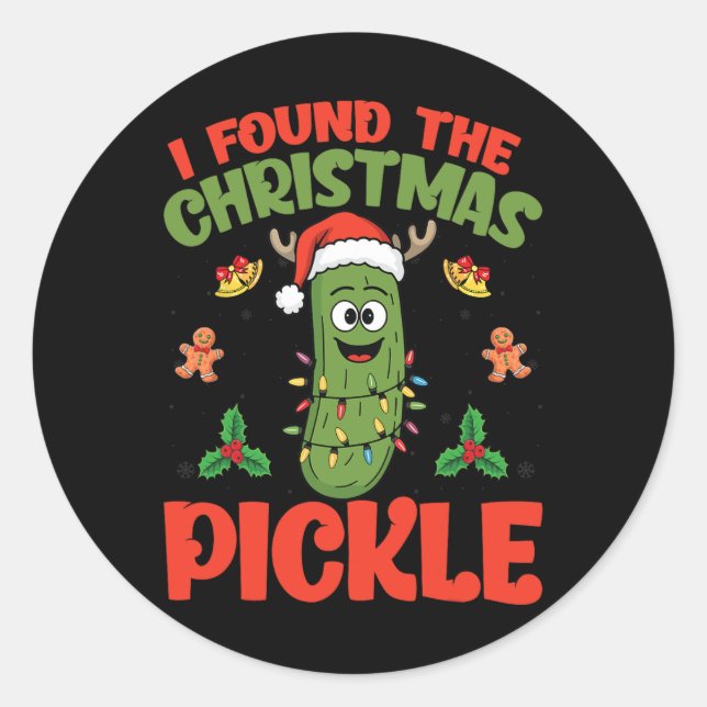 Sticker Rond Pickle Santa Chapeau Feux - J'Ai Trouvé Le Noël (Devant)