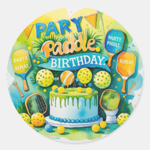Sticker Rond Pickleball Anniversaire thématique"Fête. Palette. 
