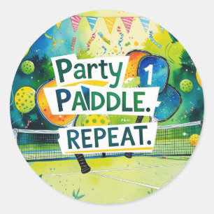 Sticker Rond Pickleball Anniversaire thématique"Fête. Palette. 