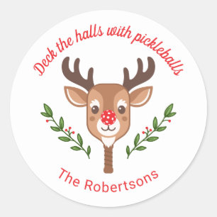 Sticker Rond Pickleball Cute Reinder personnalisé