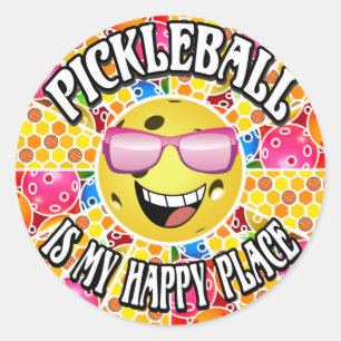 Sticker Rond Pickleball est mon endroit heureux - Graphique col