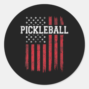 Sticker Rond Pickleball fier drapeau américain États-Unis Patri