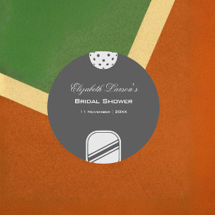 Sticker Rond Pickleball Love Fête des mariées Noir & Blanc