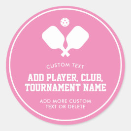 Sticker Rond Pickleball Party Paddles Rose Blanc Personnalisé