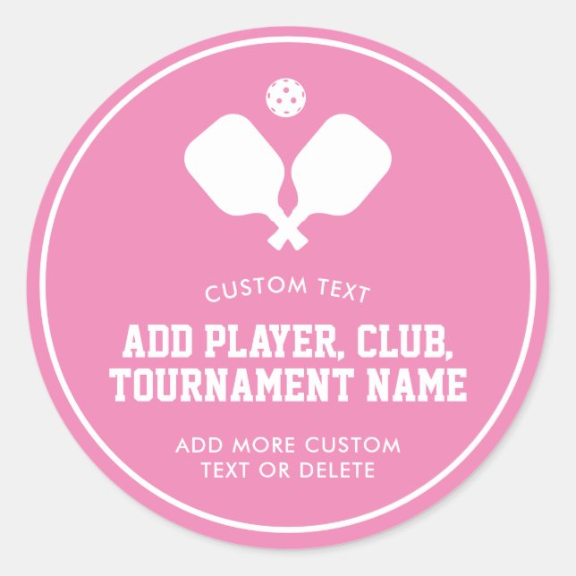 Sticker Rond Pickleball Party Paddles Rose Blanc Personnalisé (Devant)
