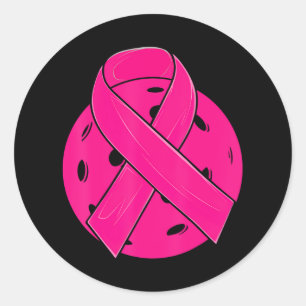 Sticker Rond Pickleball Pink Ribbon Sensibilisation au cancer d