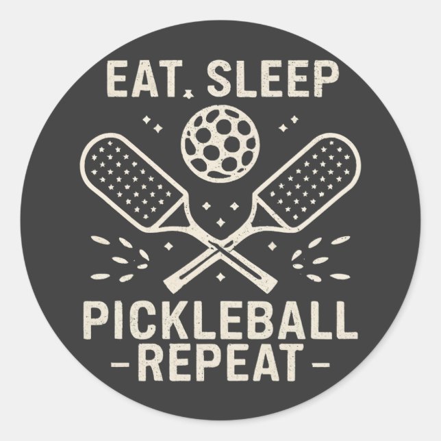 Sticker Rond Pickleball Routine : Manger Pickleball Sleep Répét (Devant)