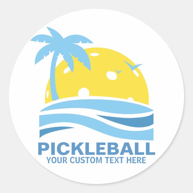 Sticker Rond Pickleball Tropical Palm Tree Sun Votre texte pers (Devant)