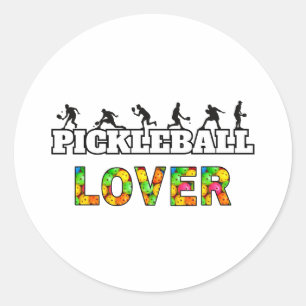 Sticker Rond Pickleball Word Homme Silhouettes Lover Ball