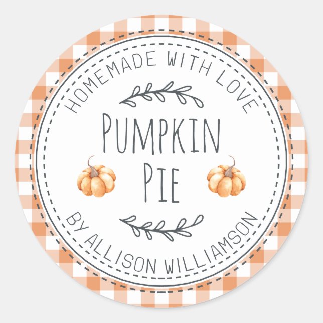 Sticker Rond Pie Citrouille maison rustique Orange Check (Devant)