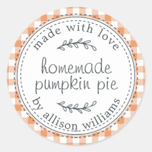 Sticker Rond Pie Citrouille maison rustique Orange Check