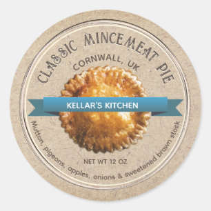 Sticker Rond PIE DE MINCEMEAT CLASSIQUE Grunge Police Kraft Bro