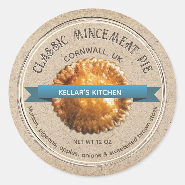 Sticker Rond PIE DE MINCEMEAT CLASSIQUE Grunge Police Kraft Bro (Devant)