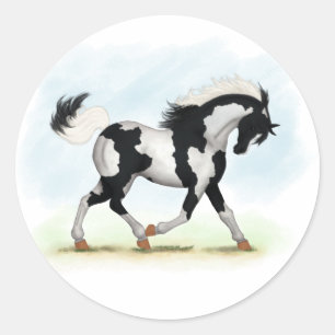 Sticker Rond Piebald Overo Pinto Horse