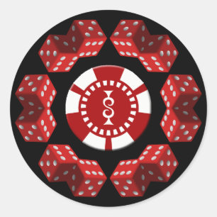 STICKER ROND PIÈCE DE DICE ET DE POKER
