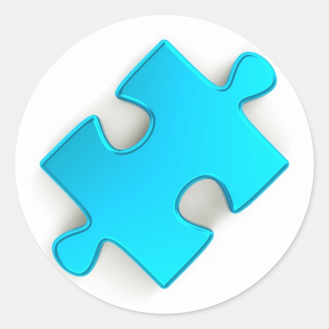 Sticker Rond Pièce de puzzle 3D (Métallique Bleu clair) (Devant)