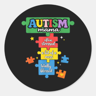 Sticker Rond Pièce de puzzle Autism Mama Sensibilisation à l'au