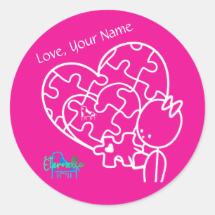 Sticker Rond Pièce de puzzle d'un million rose personnalisée