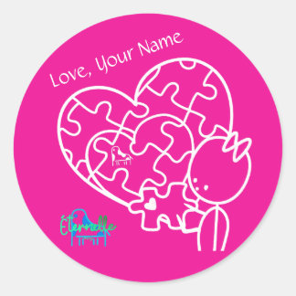 Sticker Rond Pièce de puzzle d'un million rose personnalisée