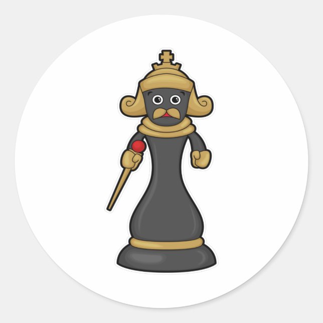 Sticker Rond Pièce d'échecs King aux échecs avec le personnel (Devant)