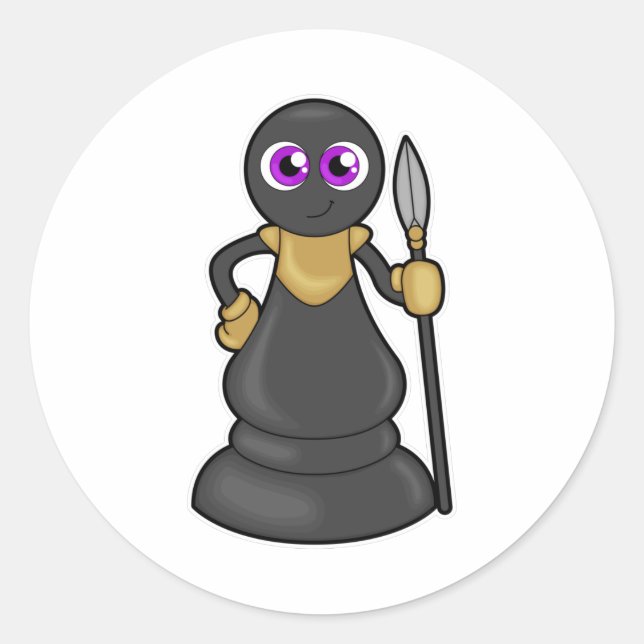 Sticker Rond Pièce d'échecs Pion à l'échec avec Spear (Devant)