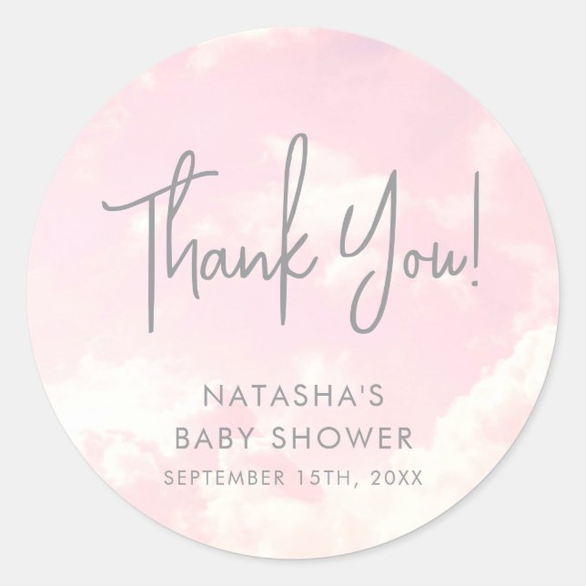 Sticker Rond Pièce du Ciel Nuages Baby shower Merci (Devant)