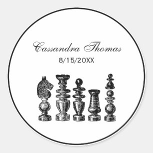 Sticker Rond Pièces de jeu d'échecs Art vintage